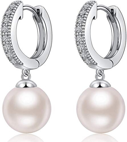 Ohrringe Silber Perlen Ohrringe Damen Hängend Sterling Silber 925 Perlenohrringe Weiß 8mm Muttertagsgeschenke