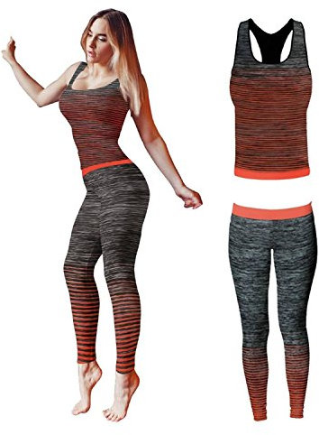 FM London Ensemble de sport pour femmes | Vest Top et Leggings Stretch-Fit Ensemble de Jogging Femme