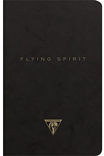 Clairefontaine 102506C - Heft Flying Spirit liniert 11x17 cm 48 Blatt, ideal für Notizen, Velinpapier elfenbein 90g, Fadenbindung, mit Klappe, Schwarz, in Retro Designs sortiert, 1 Stück