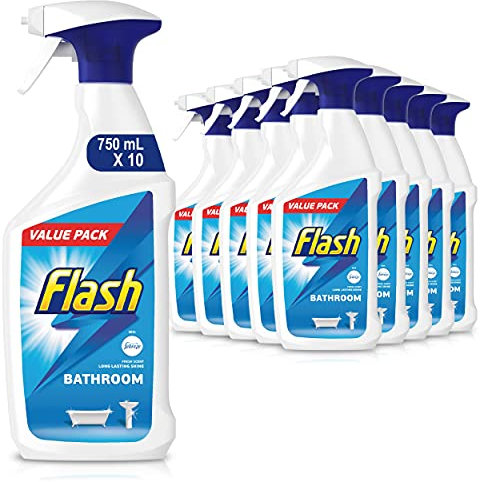 Flash Bathroom Cleaner Spray, Long Lasting Shine, Fresh, 7.5 Litres (750 ml x 10)