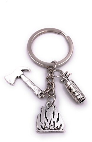H-Customs Feuerlöscher Axt Feuer Feuerwehr Schlüsselanhänger Anhänger Silber aus Metall