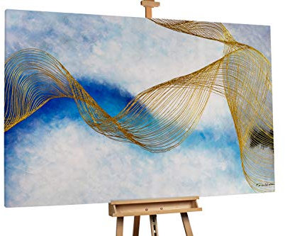 KunstLoft® XXL Gemälde 'Wafting Treasure' 180x120cm | original handgemalte Bilder | Wolken Linien Blau Braun | Leinwand-Bild Ölgemälde einteilig groß | Modernes Kunst Ölbild