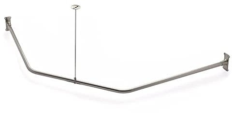 Naiture Neo-Angle Duschvorhangstange aus Edelstahl mit Deckenstütze, 47,7 x 66 x 46,7 cm, gebürstetes Nickel-Finish