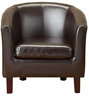 1home Faux Leather Tub Chair, Moder Bucket Chair with Soft Seat, Armchair club Chair for Living Room Bedroom Reading Room Waiting Room (Brown)