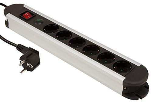 MC Power - Steckdosenleiste 6-Fach | SL-06 | Mehrfachsteckdose mit Schalter, Stromsparen, Überspannungsschutz, Aluminiumgehäuse, 1,4m Kabel