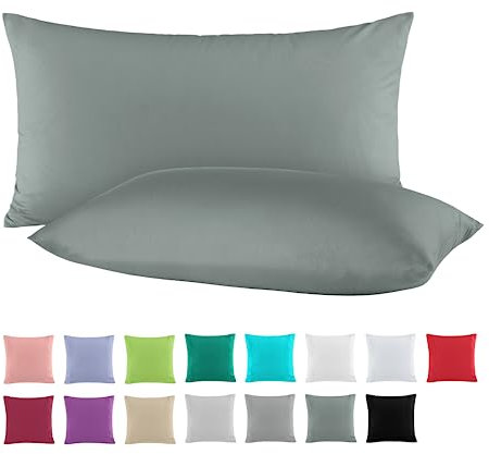 BaSaTex Doppelpack Baumwolle Renforcé Kissenbezug 40x60 cm | Kissenbezüge aus 100% Baumwolle | Kissenhüllen in Anthrazit