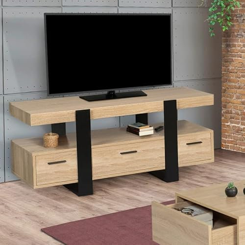 IDMarket Phoenix TV-Schrank, 116 cm, mit Schubladen aus Holz und Schwarz