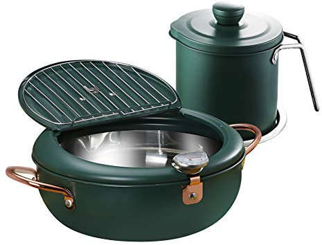 WSHA 3.2L Deep Fryer Pot Japanese-style Temperature Control Tempura Frying Pan with 1.7L Oil Filter Pot, Household Nonstick Pot for Kitchen Cooking