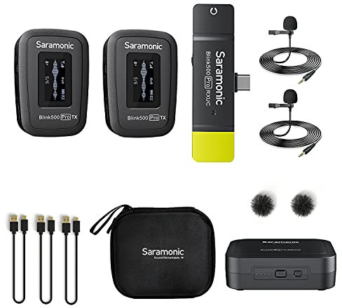 Saramonic Blink500 Pro B6 Mini Dual-Channel Stereo Wireless Microphone with Charging Case, OLED Display& 3.5mm Headphone Output with USB-C Connector Receiver for Type- C Android SmartPhone MacBook PC