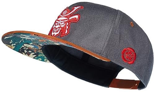 Cadency® Snapback Caps Herren, Samurai, Baseball Kappe, Basecap gerader Schirm, Premium Qualität, Langlebig, Einheitsgröße, Unisex, Grau, Größenverstellbar