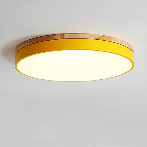 Modern Gelb Schlafzimmer-lampe LED 27W Deckenleuchte Holz 3000K Warmweiß Deckenlampe Rund, Flach Ultra-dünne für Kinderzimmer Flur Küche Balkon 40cm *5cm