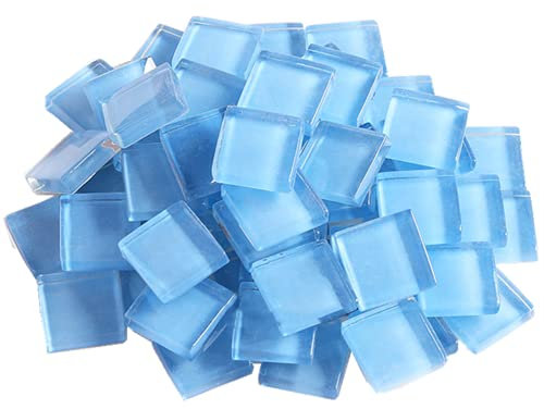 200g Azulejos de Mosaico, 1,5x1,5cm Cuadrado Piezas de Vidrio para Mosaicos Manualidades Variados Decoración del Hogar, Kit Mosaico Teselas(Cielo azul)