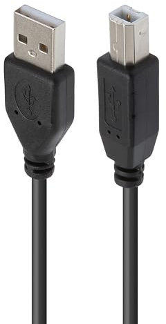 apm Câble d'imprimante 3 mètres, cordon USB 2.0 USB-A vers USB-B, Compatible Imprimante HP, Epson, Canon, Lexmark, Brother, Scanner, Disque Dur, Ordinateur, Coloris Noir, 570301
