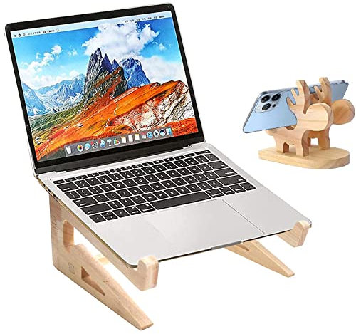Laptop Stand/Wooden Laptop Stand, Universal Upgraded Version of the Little Elk Wood Phone Holder, Multifunction Storage, Portable Laptop Storage Rack, Suitable for 15-17.6Inch Computers