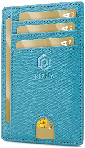 Porte Carte Bancaire Fin et Petit, Portefeuille pour Hommes et Femmes avec Pochette d'argent & Boîte-Cadeau, Porte-Cartes de Crédit RFID, Porte Carte Bancaire Anti Piratage pour Homme - Bleu Océan