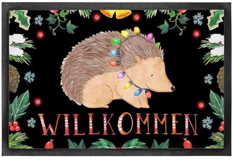 Mr. & Mrs. Panda Fußmatte Igel Lichterkette 40 x 60 cm - Geschenk, Weihnachtsdeko, Sauberlaufmatte, Fußabstreifer, Weihnachten, Fußabtreter,