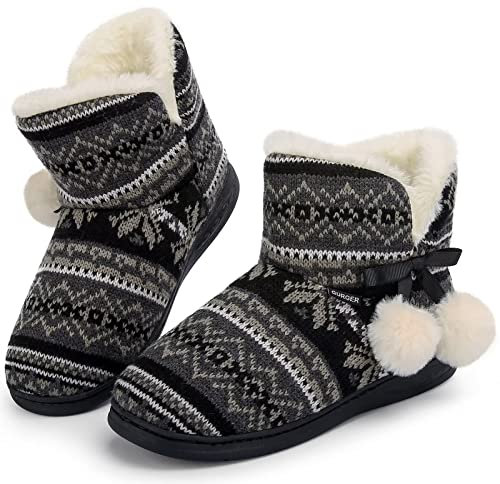 GURGER Chausson Enfant Fille Peluche Hiver Chausson Montant Fille Garçon Chaussons Bottes Bottines Fourrure Chaud Pantoufles Noir Taille 30 31