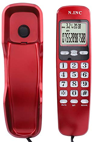 Wandtelefon, Festnetztelefon für Zuhause, kabelgebundenes Desktop-Telefon mit LCD-Display, Anrufer-ID, DTMF FSK Dual System (Rot)