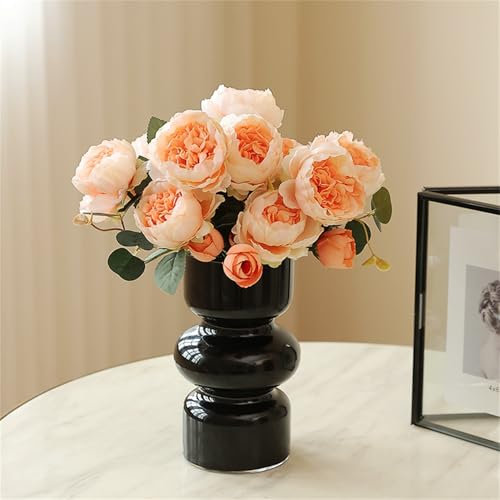 Ins Moderne Vasen, Hydroponische Glasblumenvase, Tulpenvase Glasblasenvase für Blumen, Dreischichtige Glasvase für Dekoration, Geometrische Glasvase für Haus/Büro/Hochzeit/Party(Schwarz)