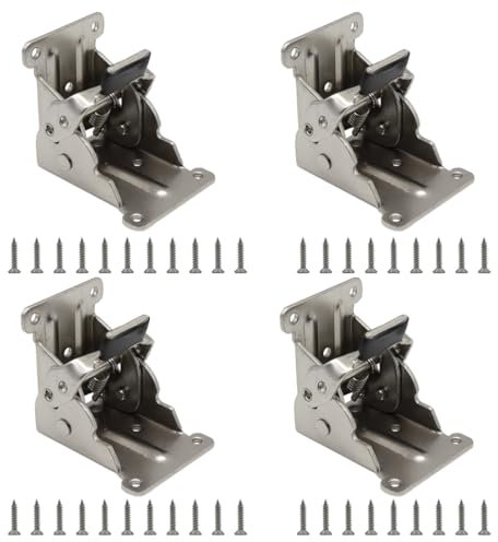 GYSRXS 4 PCS Pied Table Rebuttable Charnière Pliante Autobloquante de 90 Degrees avec Vis Support Pliable Table pour Pieds de Table et Pieds Lit,2,5mm Épaisseur(Argent)