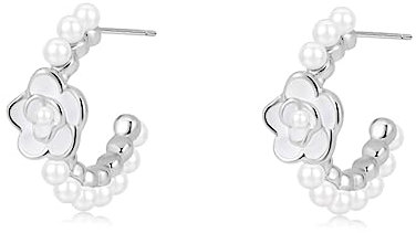 SLUYNZ Sterling Silber Blumenperlen Creolen Ohrringe für Frauen Damen Kamelie Blume Creolen Ohrringe Perlen Hochzeit Ohrringe Braut (A-Silver)