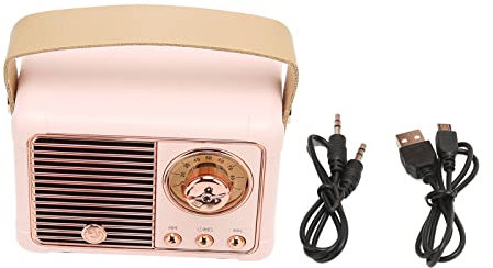 Retro-Bluetooth-Lautsprecher, Vintage-Radio, Kabelloser Kleiner Lautsprecher, Tragbarer Stereo-Lautsprecher Mit Altmodischem Design Für Küche, Schreibtisch, Schlafzimmer, Outdoor-Dekoration(Rosa)