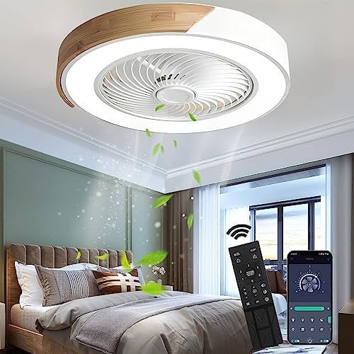 Deckenventilator mit Beleuchtung LED Holz, 72W Dimmbar Deckenventilatorleuchte mit Fernbedienung/APP, Leise Reversibel Deckenventilator mit Lampe für Wohnzimmer Schlafzimmer Esszimmer, Weiß 52CM