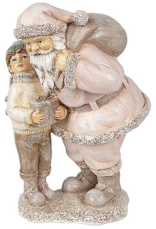 Clayre & Eef Figur Weihnachtsmann 13x11x18 cm Rosa Polyresin Weihnachtsdekoration