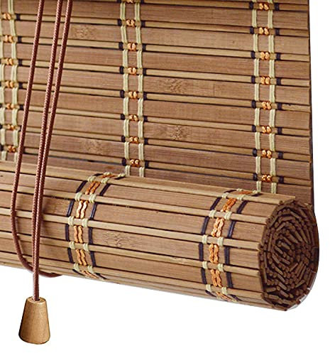 Retro Bambusrollo Blickdicht,60% Verdunkelungsrollo Bambus Jalousine Raffrollo,Natur Holzrollos,Sonnenschutz und Sichtschutz Rollo Seitenzugrollo Für Fenster und Türen,Anpassbar (50x160cm)