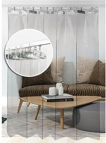 SYFXZZDS Industrieller Streifenvorhang, Schiebetürvorhang Mit Durchsichtigem, Faltbarem Streifen 1,5mm PVC Lamellenvorhang für Garage, Terrasse, Industriell (Size : 60x200cm)