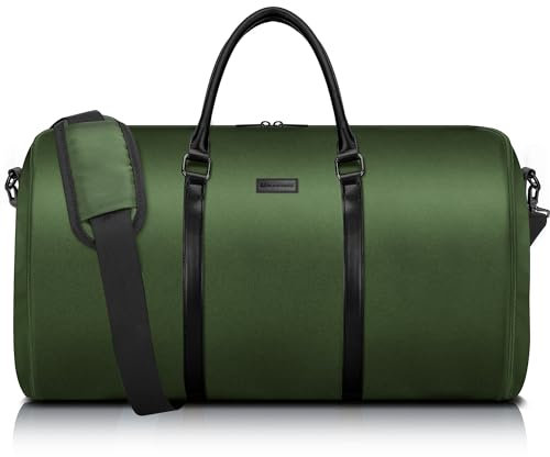 UNIQUEBELLA Bolsa Portatrajes Funda de Viaje para Traje Bolso Porta Trajes Ropa Vestidos Carry-On Garment Bag con Compartimentos para Zapatos y Correa Ajustable para Hombro Hombres Mujeres Verde
