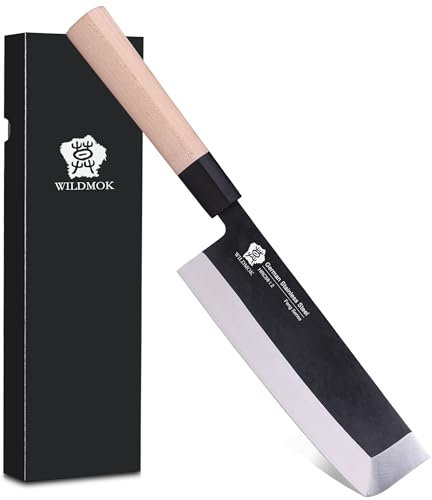WILDMOK Nakiri - Cuchillo para verduras (19,4 cm, hoja alemana de acero inoxidable, mango de madera tradicional)