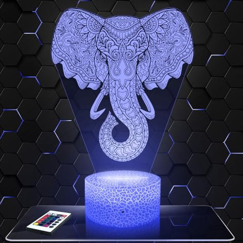 Nachttischlampe - Touch-Nachtlicht Elefant Tier geometrisches Mandala 3D-LED-Lampe Illusion, Geschenkidee Weihnachten Geburtstag Junge und Mädchen Nachttischlampe Kinder- oder Erwachsenenzimmer