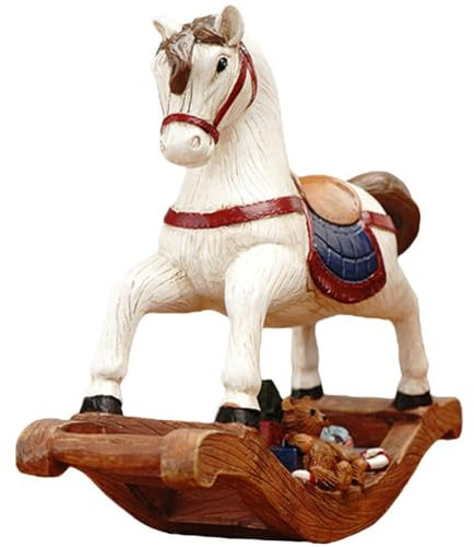PRETYZOOM Weihnachtsdeko Vintage-Schaukelpferd-Ornament Weihnachtsschmuck Handgefertigte Schaukelpferd-Statue Retro-Weihnachtsschmuck Harz-Tischdekoration Für Bauernhaus-Western-Party 21 cm