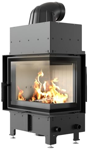 KRATKI Kamineinsatz aus Stahl FLOKI 8kW Eck rechts Ø160 BImSchV 2 EEK A | Kamineinsatz aus Stahl, schwarz, 79,7% Wirkungsgrad, raumluftunabhängig, Ecodesign, Glasfront, Aschekasten