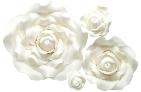 Roses en sucre – Fleurs en sucre faites à la main pour gâteaux – Décorations de gâteaux – Disponible en 4 tailles – Blanc (bourgeons x 10)