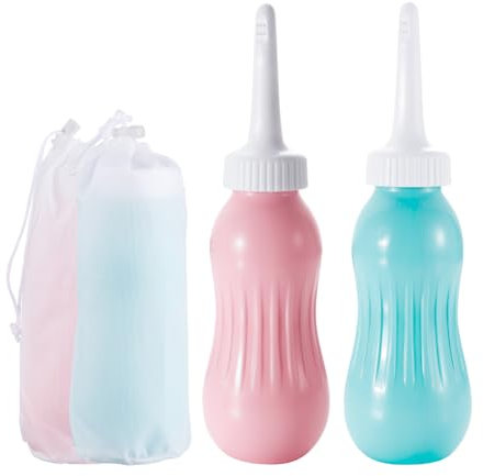 OFFO Portable Bidet Sprayer, 17OZ (500ML) Large Capacity Handheld Personal Travel Bidet Kit with Travel Bag for Toilet Self Cleaning Green & Pink
