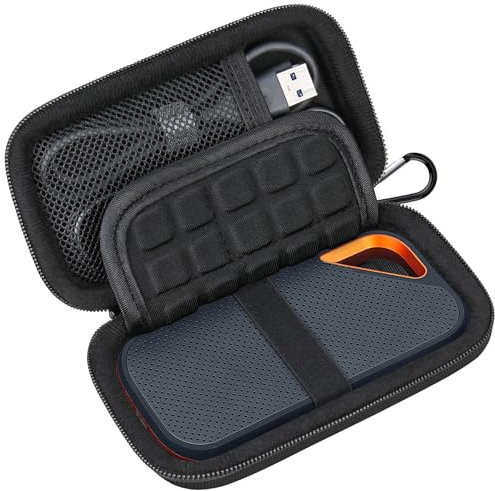 Lacdo Étui Disque Dur Externe Housse de Protection pour SanDisk Extreme Pro/SanDisk Extreme Portable SSD Externes SDSSDE81 SDSSDE80 500GO 1TO 2TO 4TO USB-C EVA Antichoc Étanche Pochette, Nior+Nior