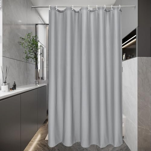 EurCross Duschvorhang 120 x 200 für die Badewanne, Grau Schmal Textil Stoff Bad Vorhang, Kleine Anti-Schimmel Wasserdicht Waschbar Duschvorhänge mit 8 Ringen