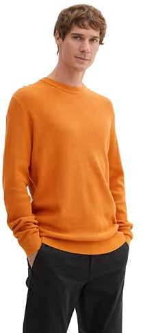 TOM TAILOR Herren Basic Strickpullover aus Baumwolle, 36300 - Pumpkin Orange Melange, XXXL