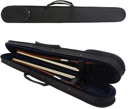 Vetimobato Aufrechter Kontrabassbogen-Etui für 1 oder 2 französische deutsche Bassbögen, Hartschalenkoffer, schützt Ihren Bogen mit Schultergurt, Holzrahmen mit 600D-Nylon-Außenseite, hält 2 Bögen)