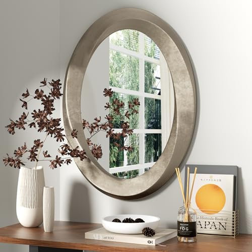 Artloge Wohnzimmerspiegel Oval Holzspiegel Flurspiegel Vintage 60×80 cm, Dekospiegel mit Holzrahmen Wanddeko Vintage Flur Dekorative Wandspiegel Aesthetic für Wohnzimmer Schlafzimmer