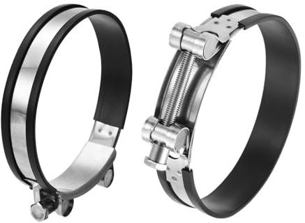 sourcing map T-Bolt Hose Clamp, 2Pcs 122-130mm Adjustable Stainless Steel Rubber Cushioned Intake Intercooler Pipe Clamps Hose Clip for Industrial