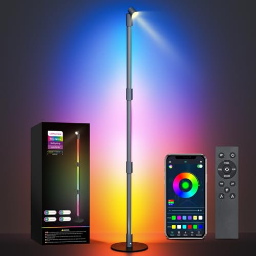 GGIE LED Floor Lamp, 360° RGB Detachable Corner Floor Lamp with Spotlight, 16 Million Colour Changing Standing Lamp with Music Sync & Timing, App & Remote Control, Mood Light for Living Room