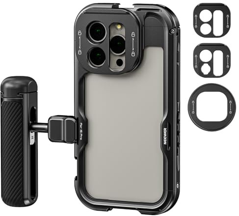 NEEWER 15 Pro Käfig Cage [2. Gen], Video Rig Telefon Stabilisator mit Seitengriff, 67mm Filteradapter, 17mm hintere Objektivplatine, T Montage Objektivadapter kompatibel mit Moment, PA043+PA045B
