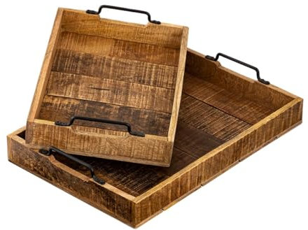 Serviertablett Holztablett Set 2 Stück 46x31cm Tablett Holz Serviertablett Deko Tablett Mangoholz