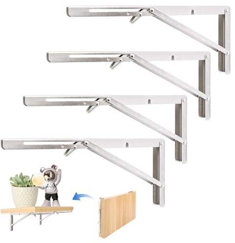 LDXDRU 4 Stück Klappkonsole Schwerlast 400 mm, Regalträger Klappbar Klappregalhalterungen Wand Platzsparende Klappwinkel Klappscharnier für Bänke Regale Wandmontage, Platzsparende, Kapazität 330 lb