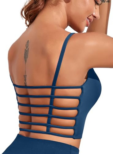 Pfreesea Sport-BHs für Damen, hohe Unterstützung, offener Rücken, Workout-Top, langes Tanktop mit integriertem BH, Yoga-Crop BHs, Blaugrüne Sport-BHs, X-Large