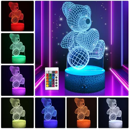 Birshe 3D LED Nachtlicht, Nachtlicht für Kinder Illusion, Lampe 16 Farben, Spielzeug Licht USB Smart Touch Fernbedienung Tischlampe für Weihnachten Geschenk Kinderzimmer Dekoration