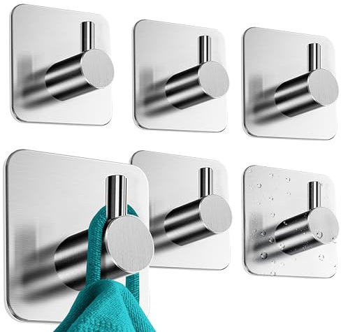 4smile Handtuchhaken ohne Bohren, 6er Set - Handtuchhalter ohne Bohren Edelstahl, Klebehaken wasserfest rostfrei, belastbare Handtuchhaken - Haken selbstklebend als Badezimmer Handtuchhalter